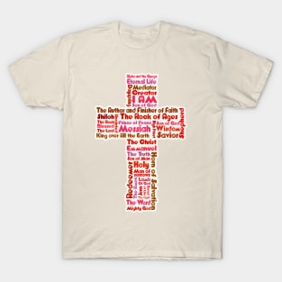 Funky Pink and Red Retro Style Names of Jesus Cross T-Shirt